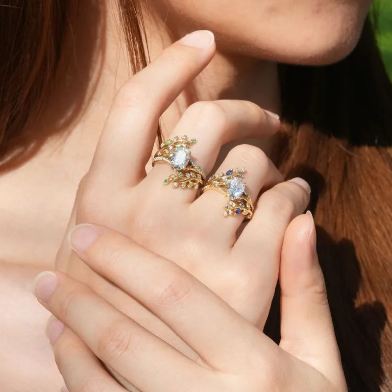 Grüner Feueropal- und Moosachat-Ring – Naturnahes Paar-Schmuckstück