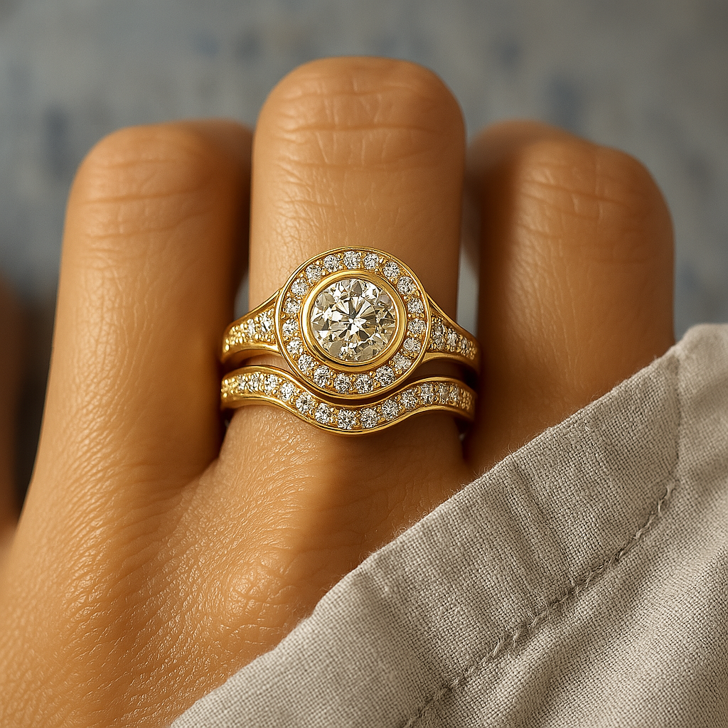 Vintage-Ringset in Goldoptik mit Zirkonia