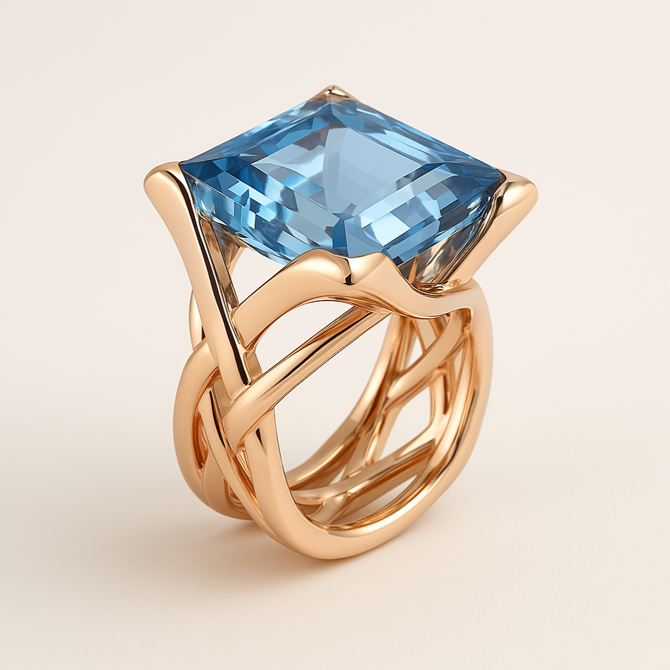 Zirkonia-Ring im Vintage-Stil – Roségold & Blau