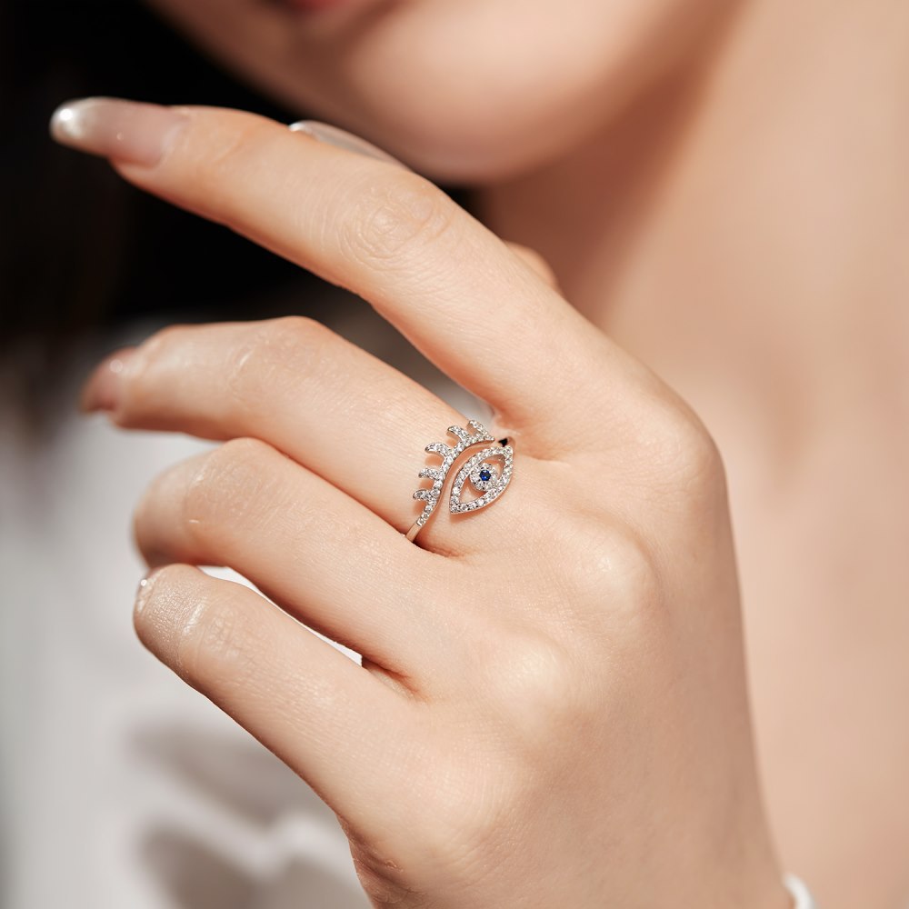 Hannah Evil Eye Ring - Silber und Zirkon