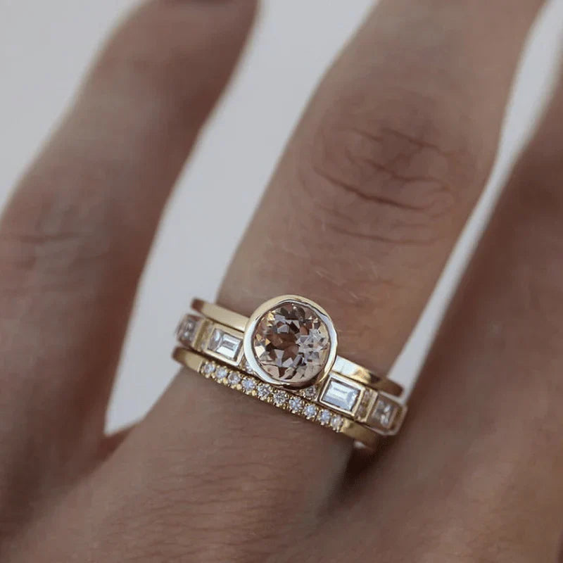 Fiona | Intarsien Kristall Gold plattiert Ring Set