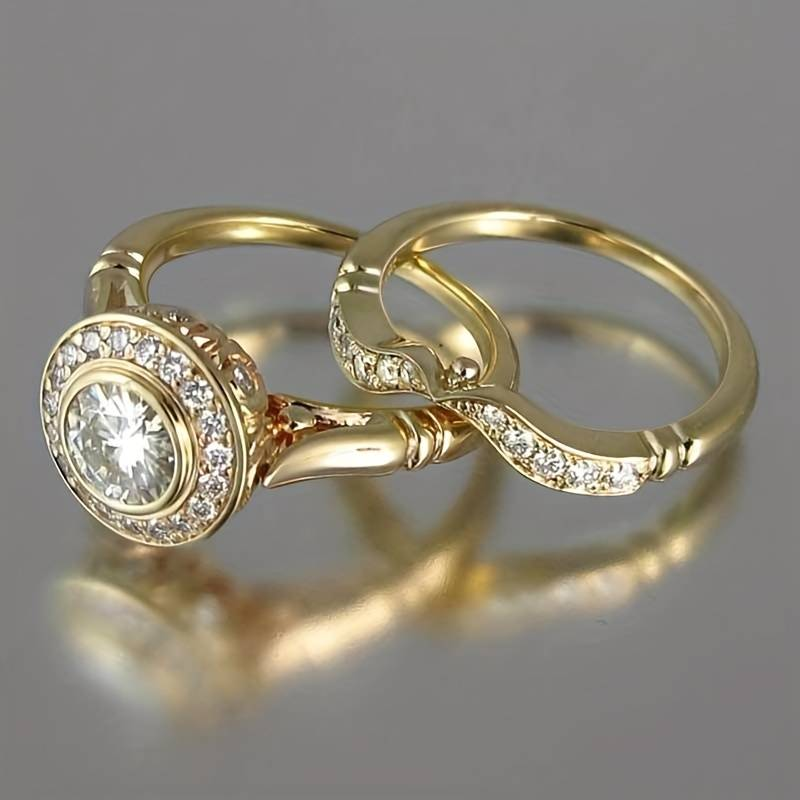 Vintage-Ringset in Goldoptik mit Zirkonia