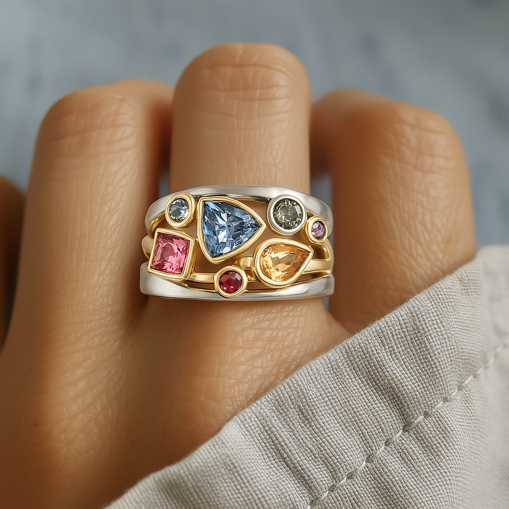Vintage-Ring mit mehrfarbigen Zirkonia