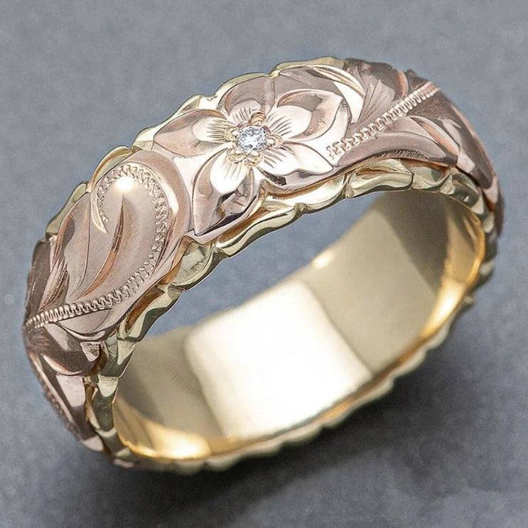 Vintage-Ring mit Rosenblüte in Goldoptik