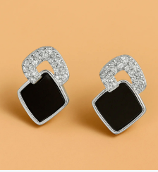 Elegante schwarze quadratische Ohrringe mit Glasakzenten