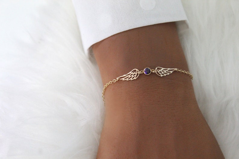 Verbunden durch Liebe – Armband- & Halskettenset Engelsflügel mit Geburtsstein