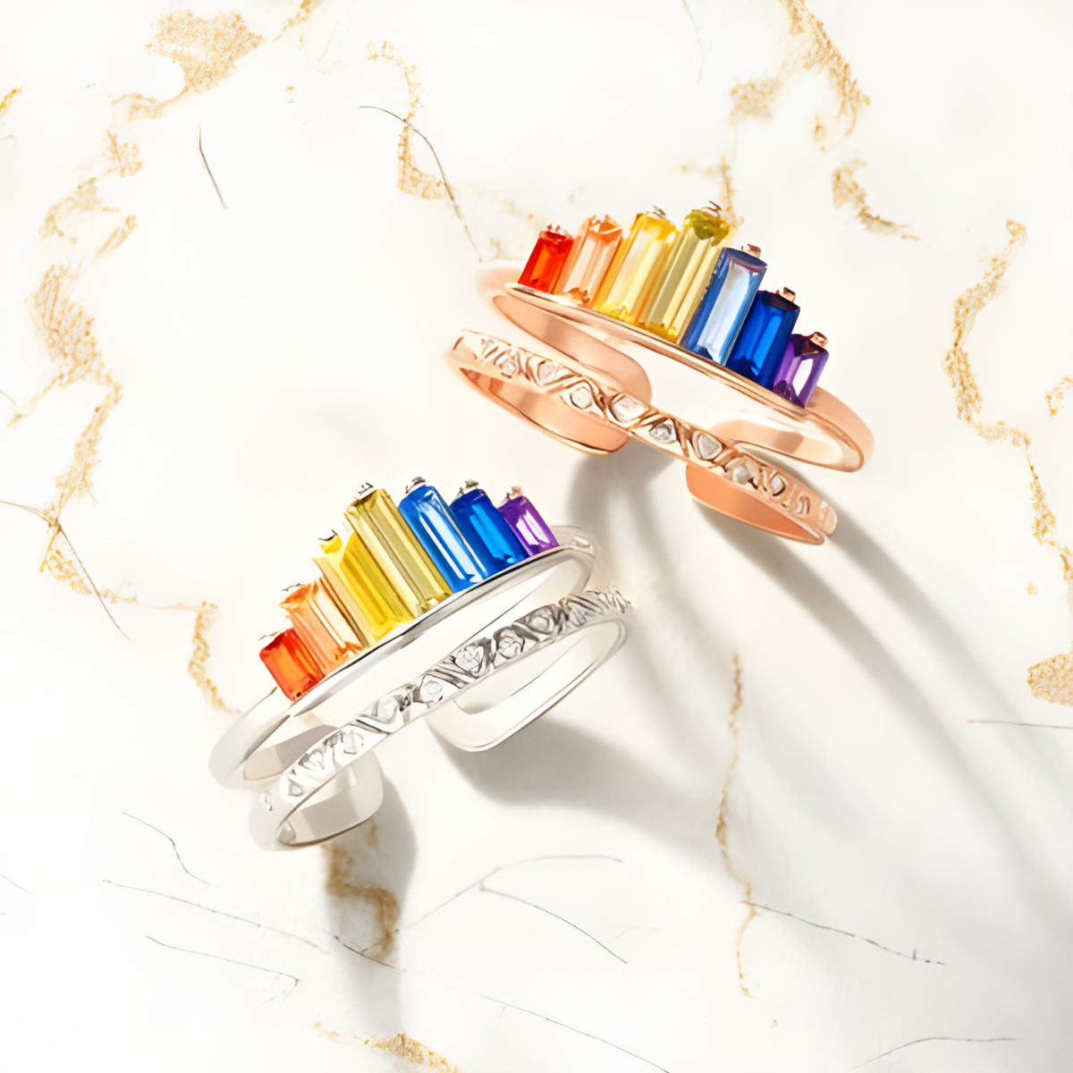 Regenbogen-Krone-Herz-Ring (offen) – Vintage-Design mit LGBT-Pride