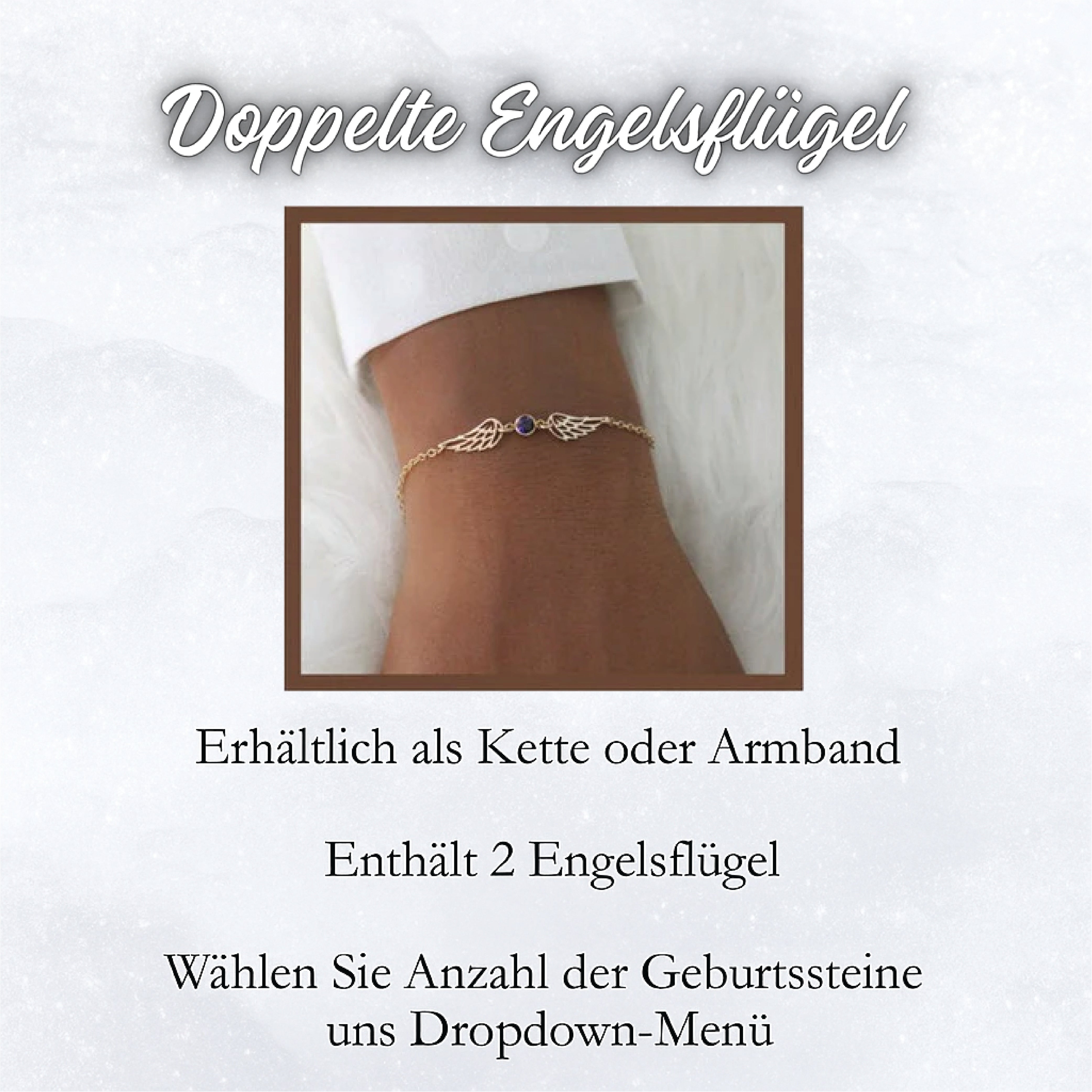 Verbunden durch Liebe – Armband- & Halskettenset Engelsflügel mit Geburtsstein