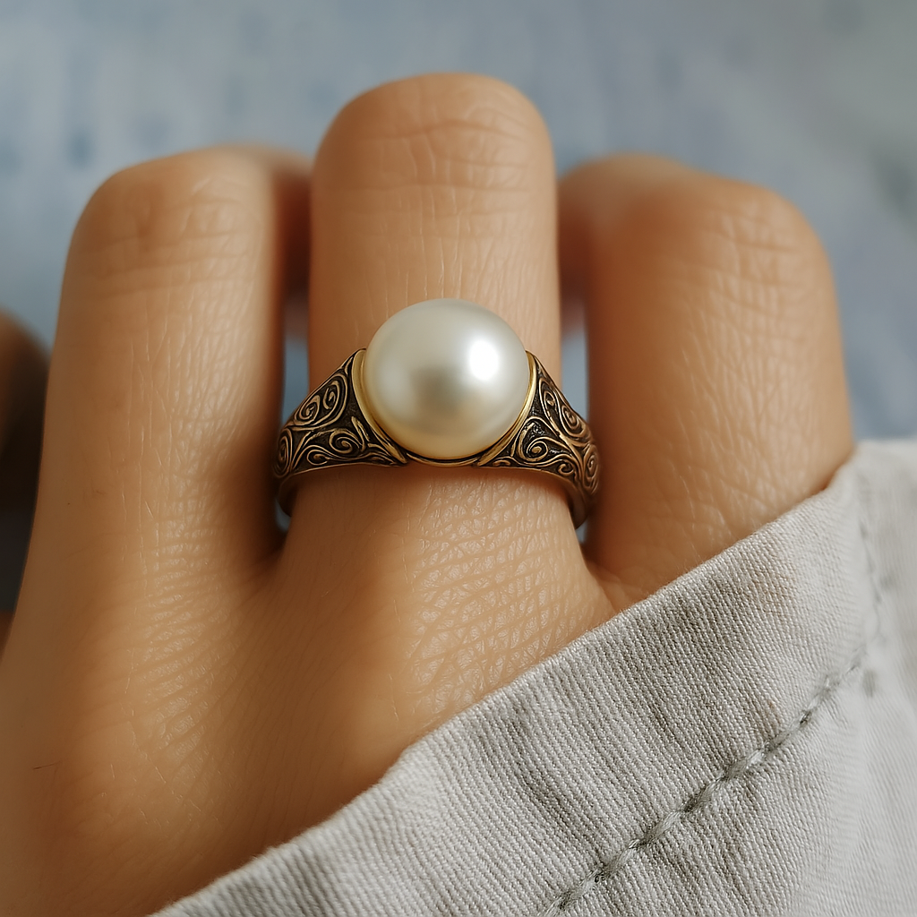 Vergoldeter Vintage-Ring mit Perle