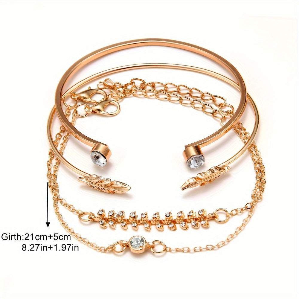 Boho-Chic 4pcs Weizen & Blatt-Armband-Set