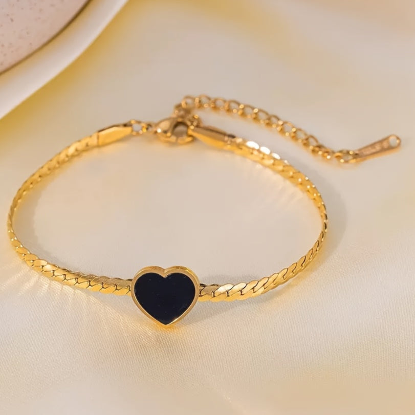 Lucky Black Heart Armband - Vintage Schlangenkette
