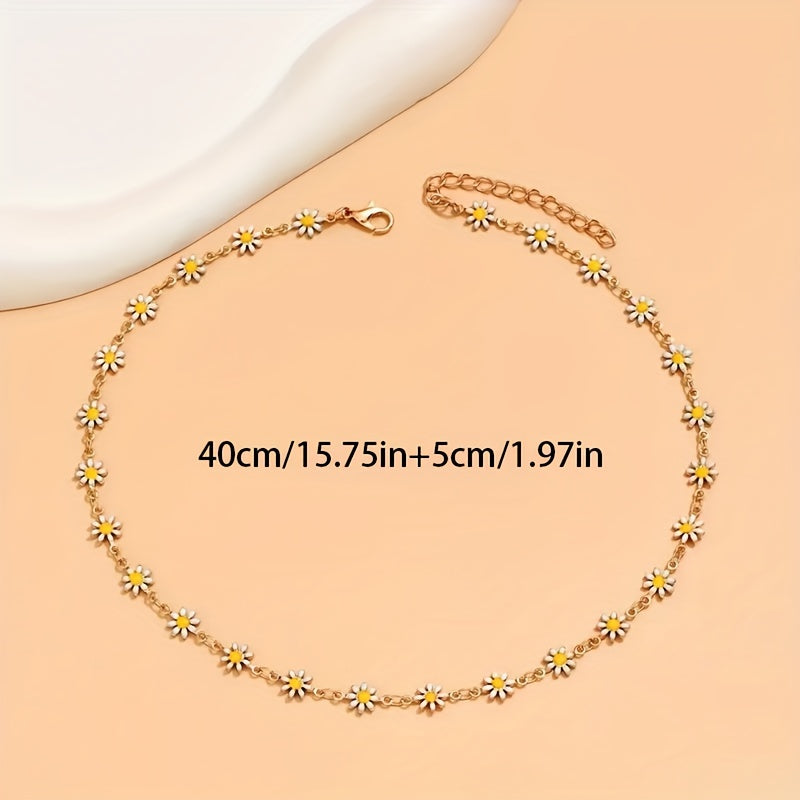 Handgefertigte Gold plattiert Daisy Choker - Einstellbare Boho Floral Halskette