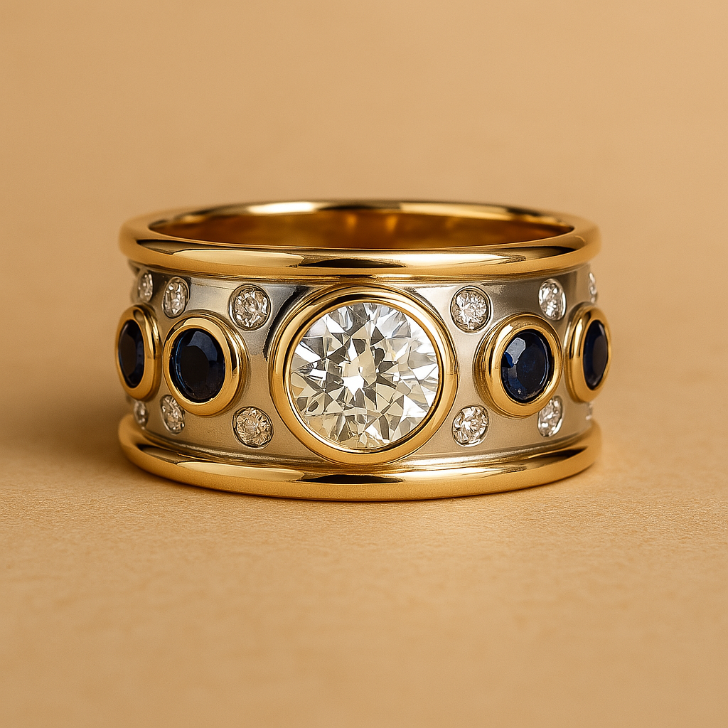 Vintage-Ring in Goldoptik mit eingefasstem Zirkonia