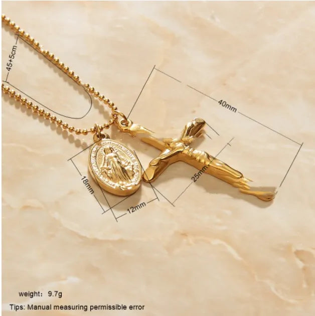 Zirkonia Maria Anhänger Halskette - Abnehmbares Kreuz Charme