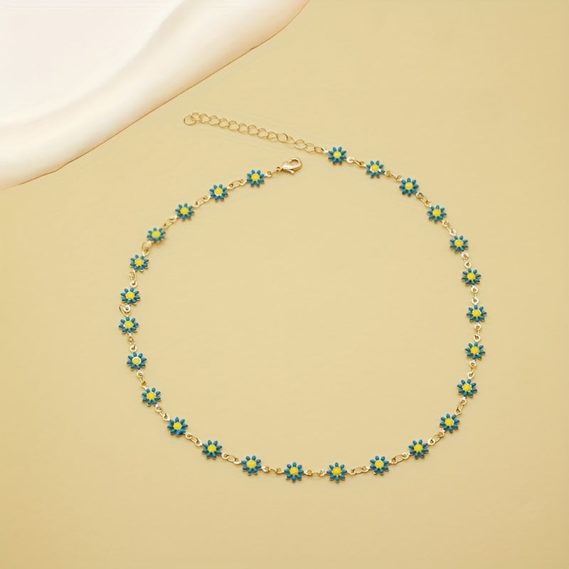 Handgefertigte Gold plattiert Daisy Choker - Einstellbare Boho Floral Halskette