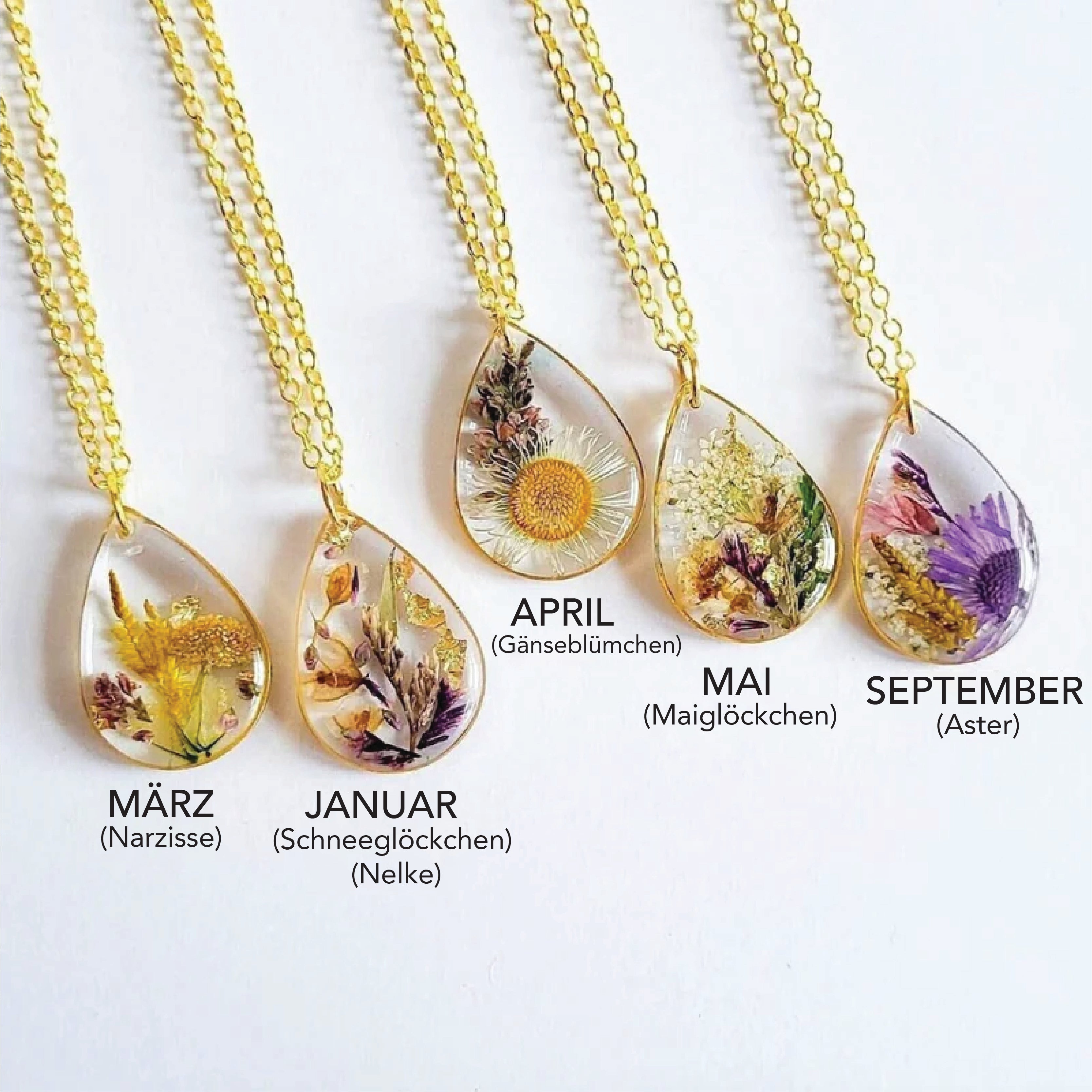 Geburt Blume Halskette - getrocknete Blume Harz-Schmuck