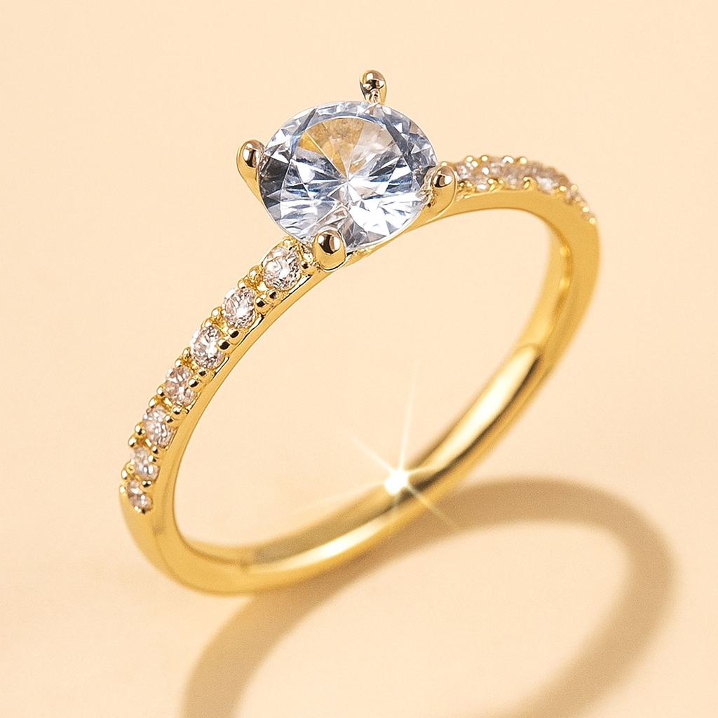 Elegante minimalistische Vier-Krallen-Zirkonia-Verlobung