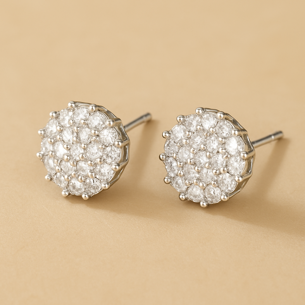 Luxuriöse blumenförmige Kupferohrringe mit funkelnden synthetischen Zirkonias