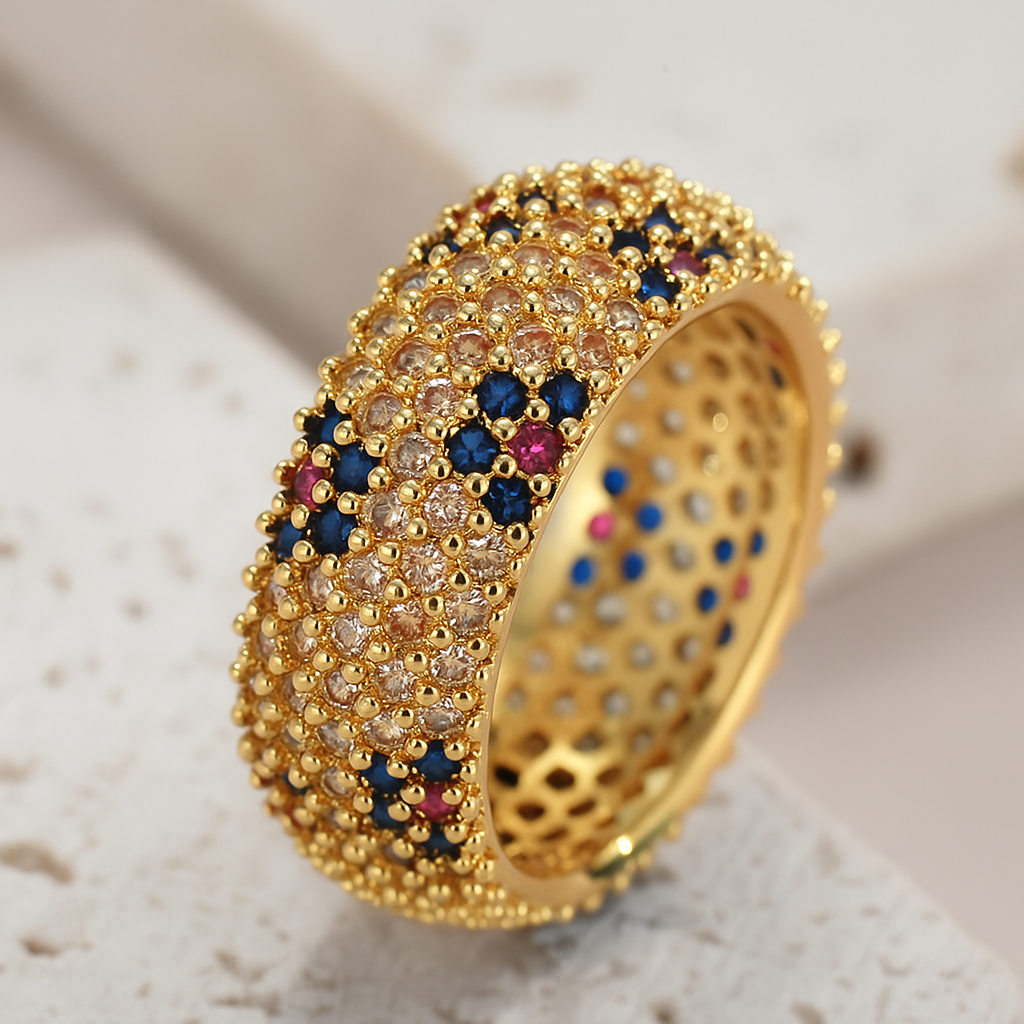 Eleganter Fünfreihiger Zirkonia-Ring – Multicolor Funkeln