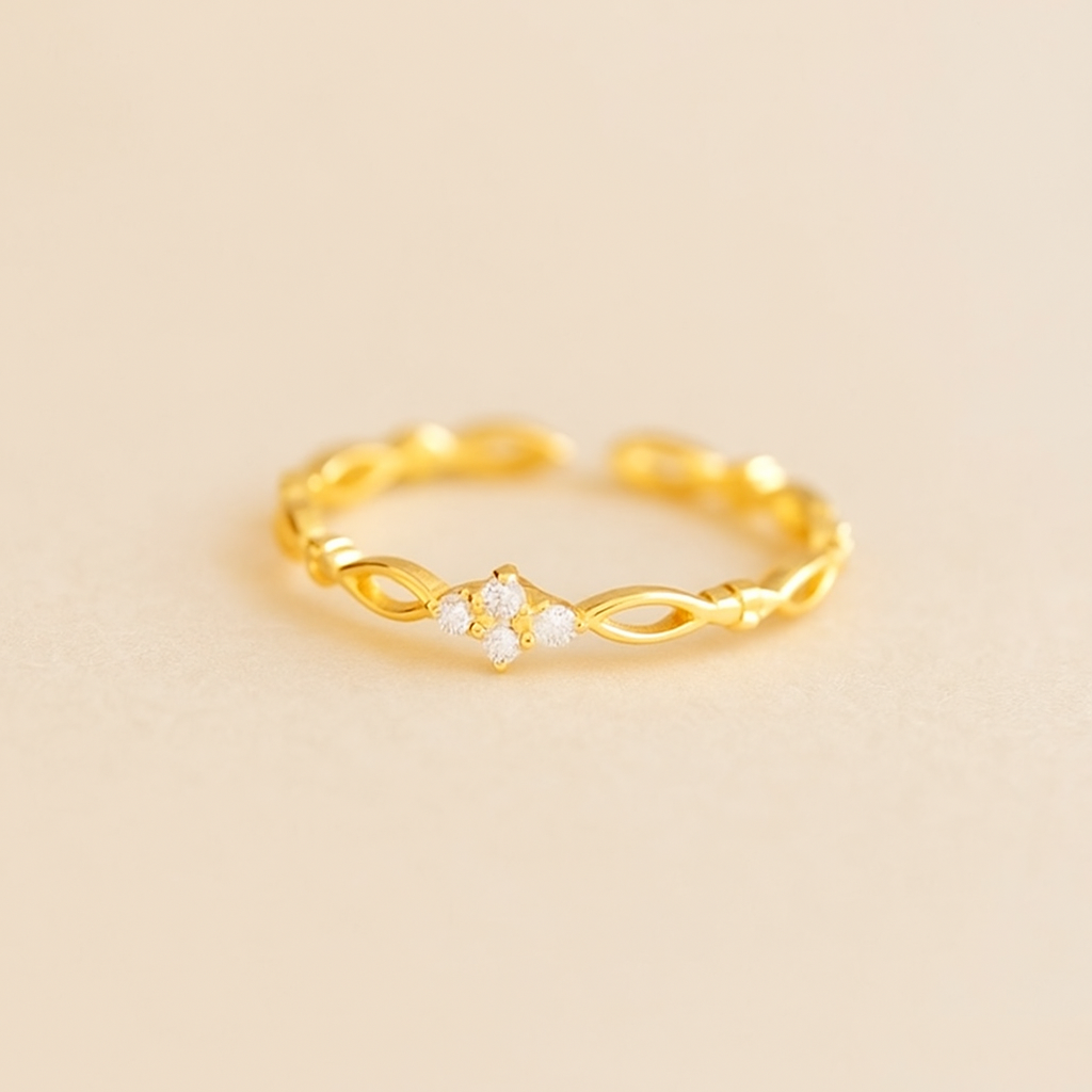 Zarter offener Ring aus Kupfer mit eingelegtem Zirkonia