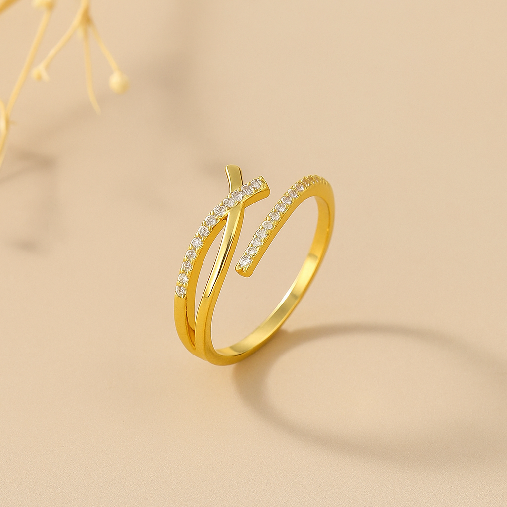 Exquisiter verstellbarer Manschettenring für Frauen - eingelegter glänzender Zirkoniumdioxid