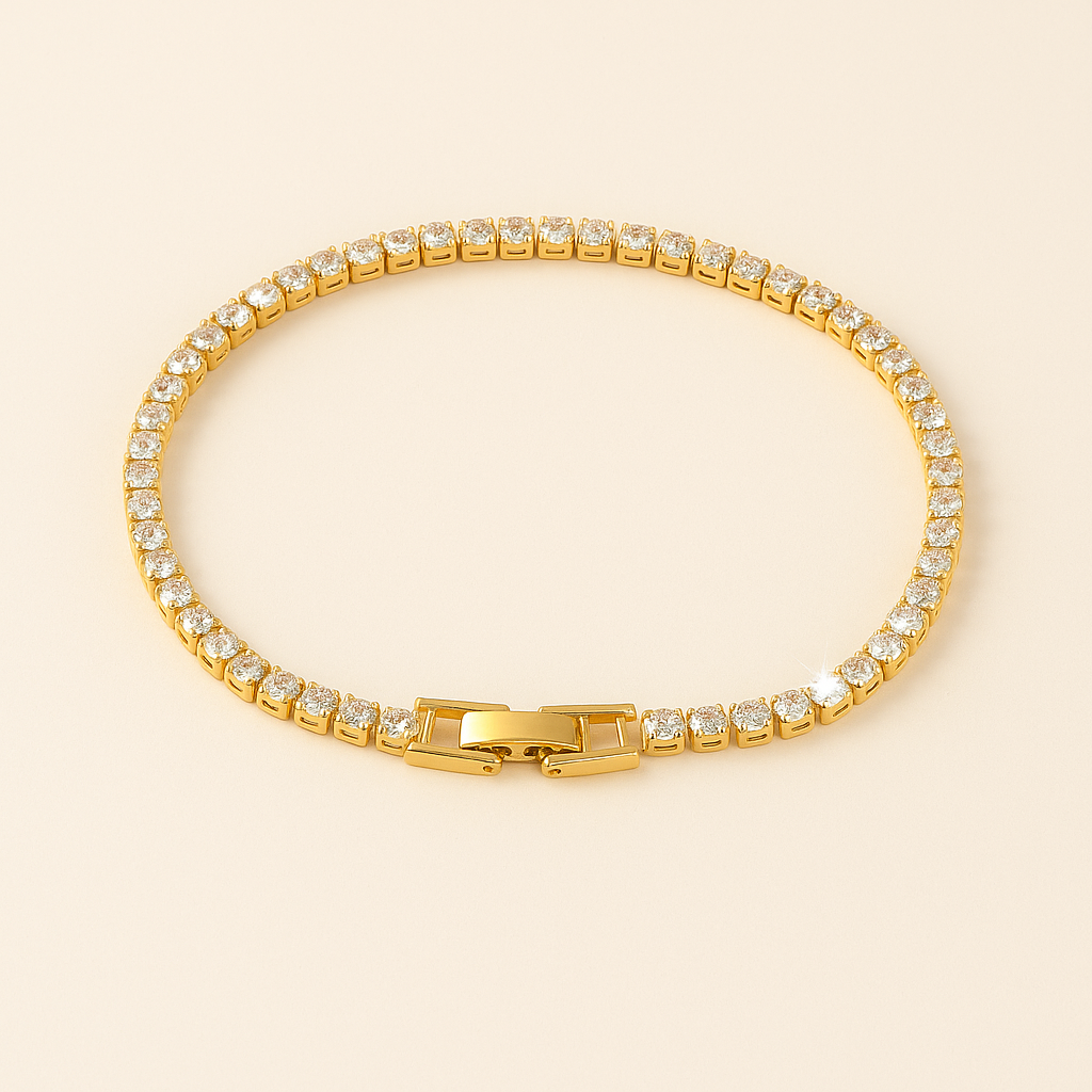Vergoldetes Tennisarmband mit funkelnden Zirkonias