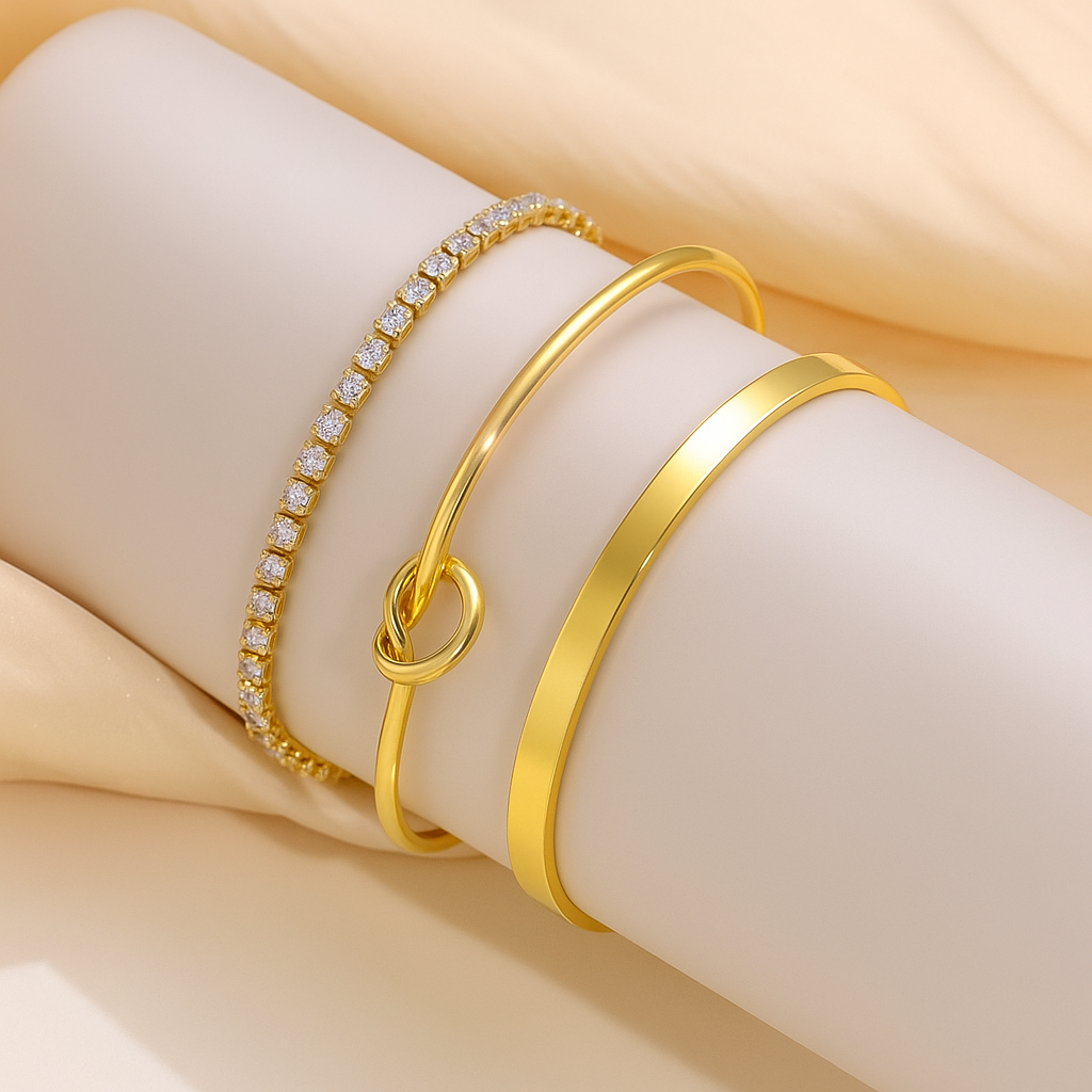 Boho Chic Layered Herz & Zirkonia Armband Set