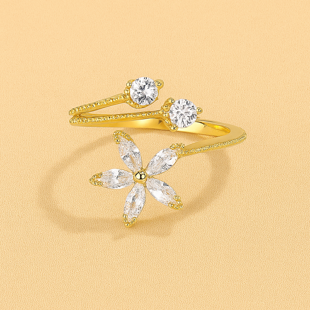 Verschnörkelter, floral inspirierter Ring mit funkelnden Zirkonia