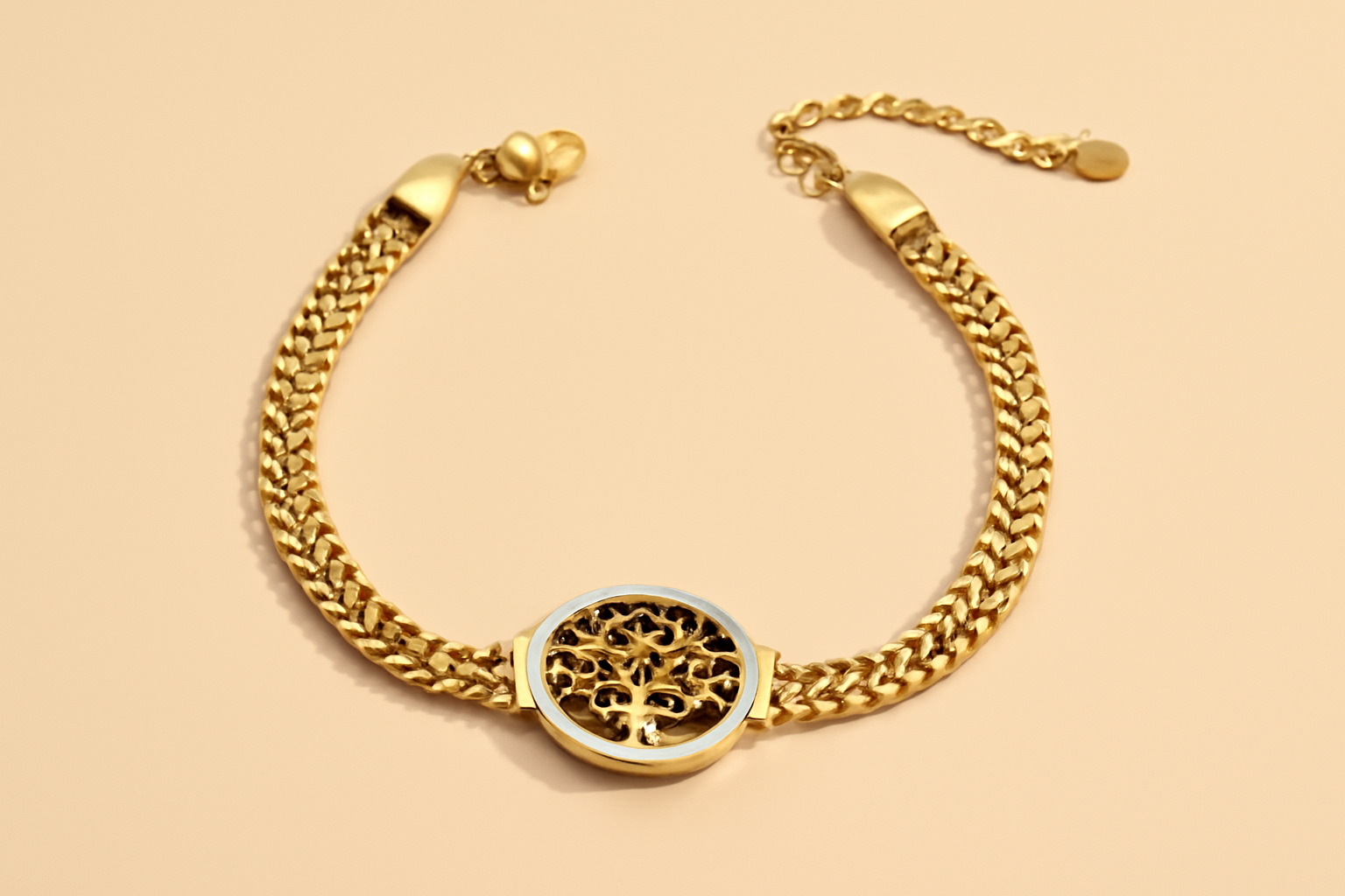 Elegantes Vergoldetes Edelstahlarmband mit Lebensbaum