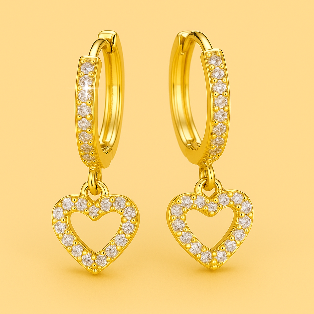 Vergoldete Herz-Ohrringe mit Tropfen