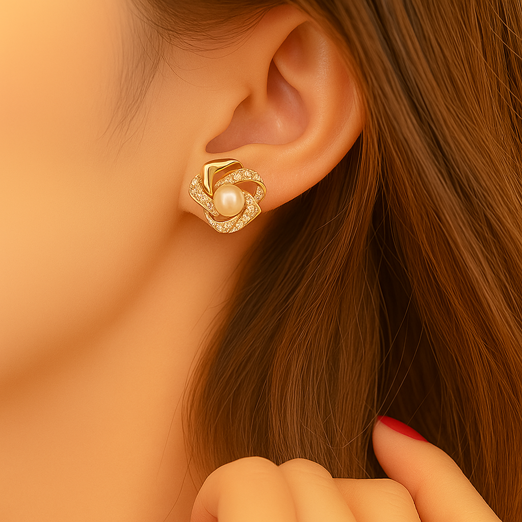 Schöne hohle Blume Perle Ohrstecker - Zink-Legierung Design