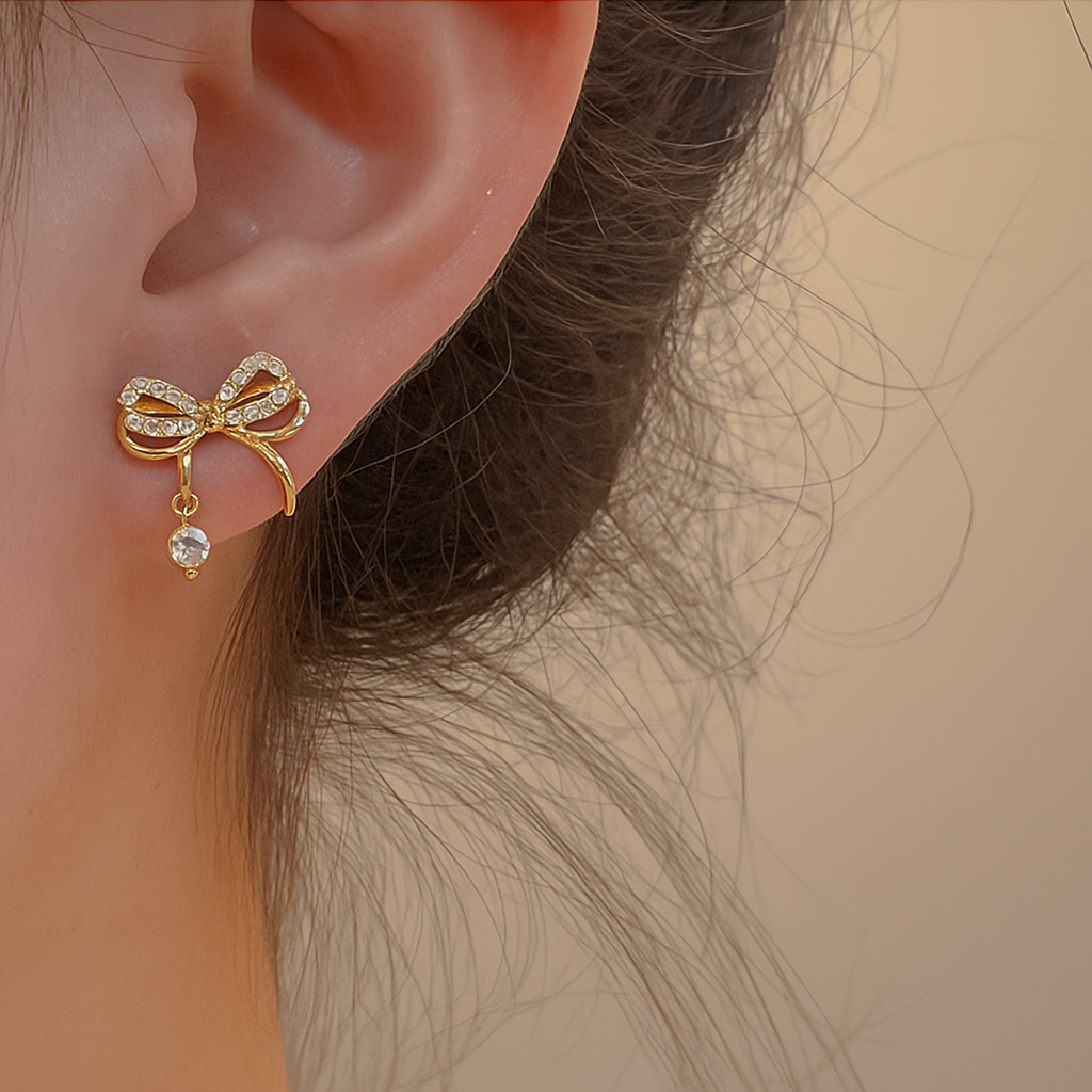 Elegante Schmetterling Schleife Kristall Ohrringe für Frauen