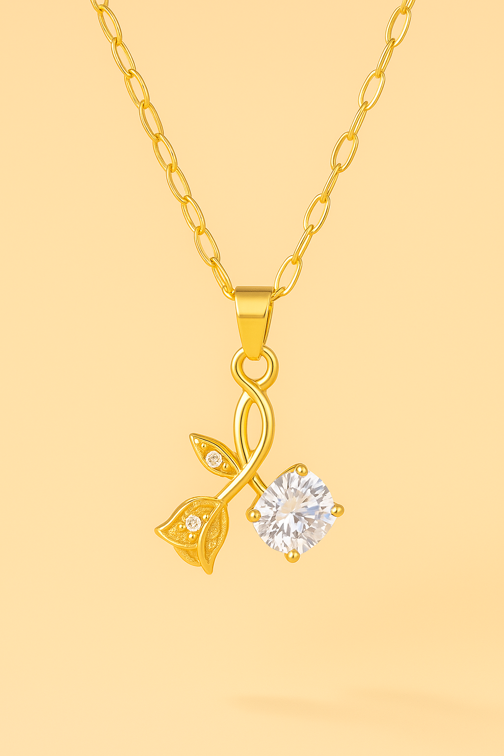 Romantische Rose & Kirschblüten-Zirkonia-Anhänger-Halskette