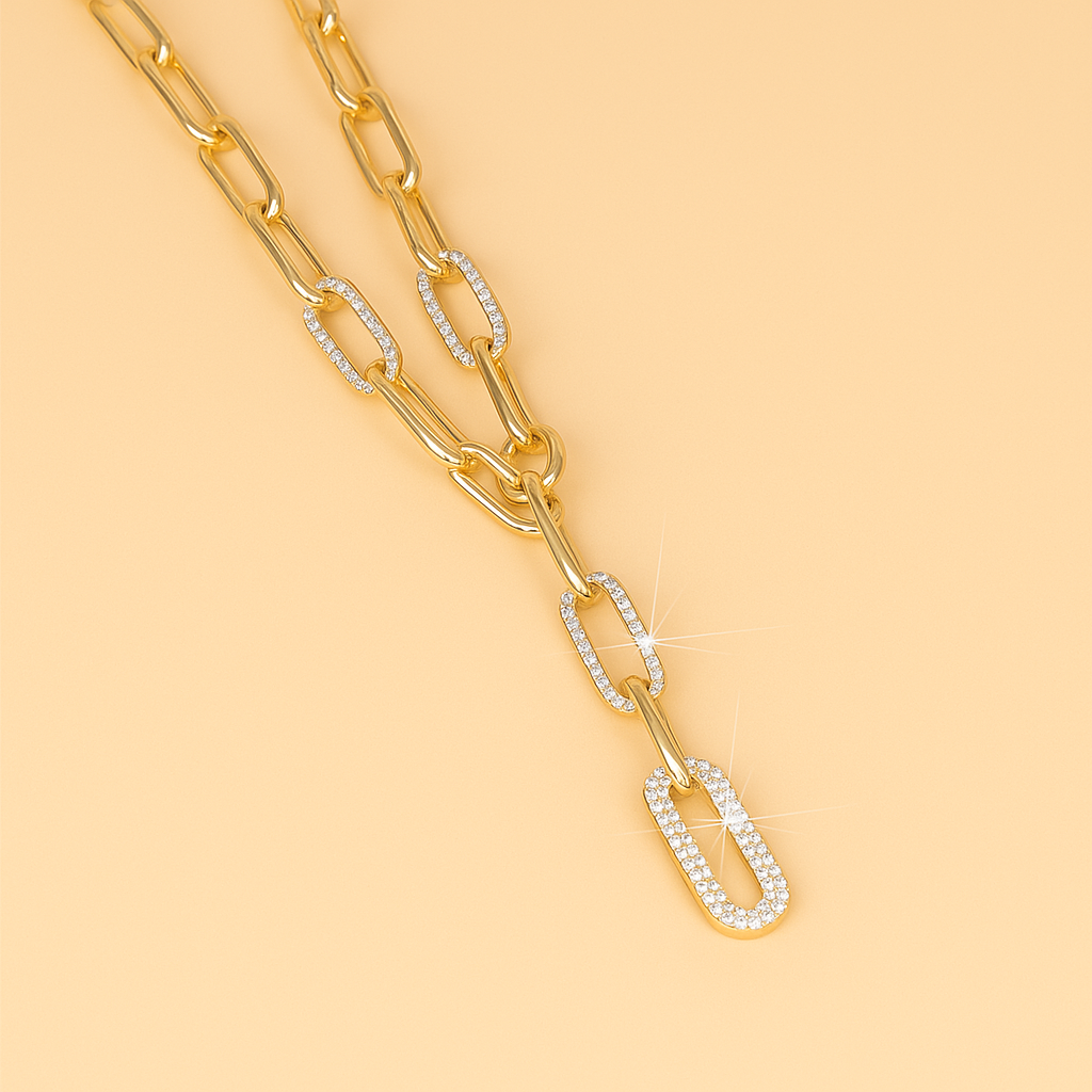 Keynote Y-Kette - Strass-Akzent mit dicker Gliederkette