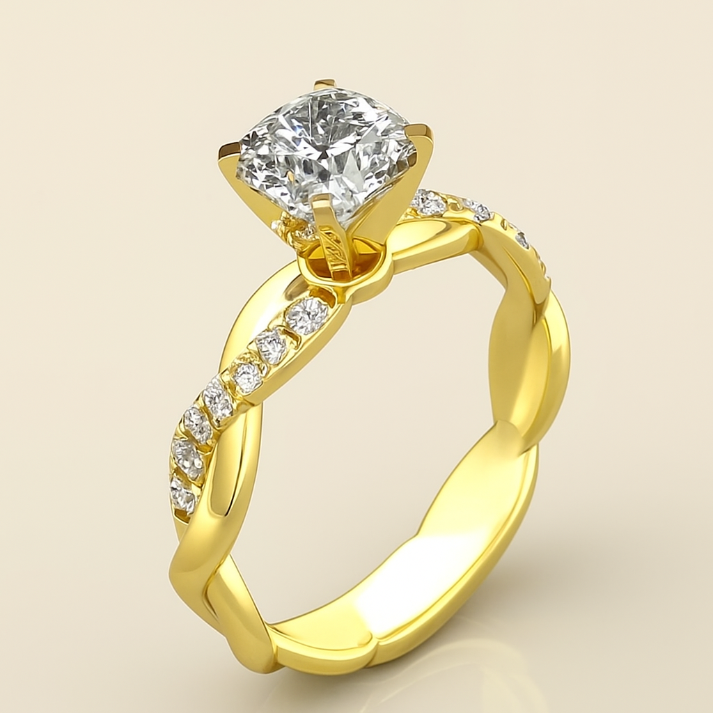 Eleganter Ring im Prinzessinnenschliff - Glitzerndes, verdrehtes Design für sie