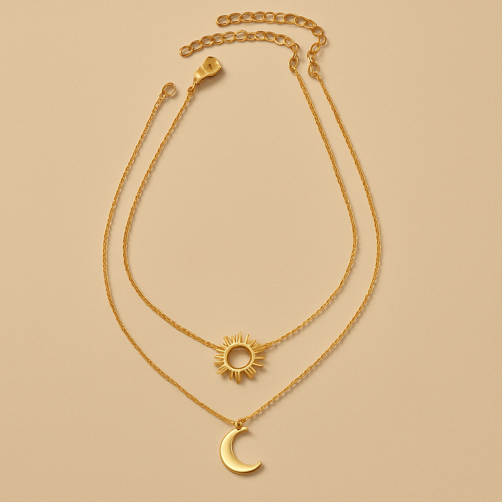 2pcs Elegante Sonne & Mond Anhänger Halskette Set