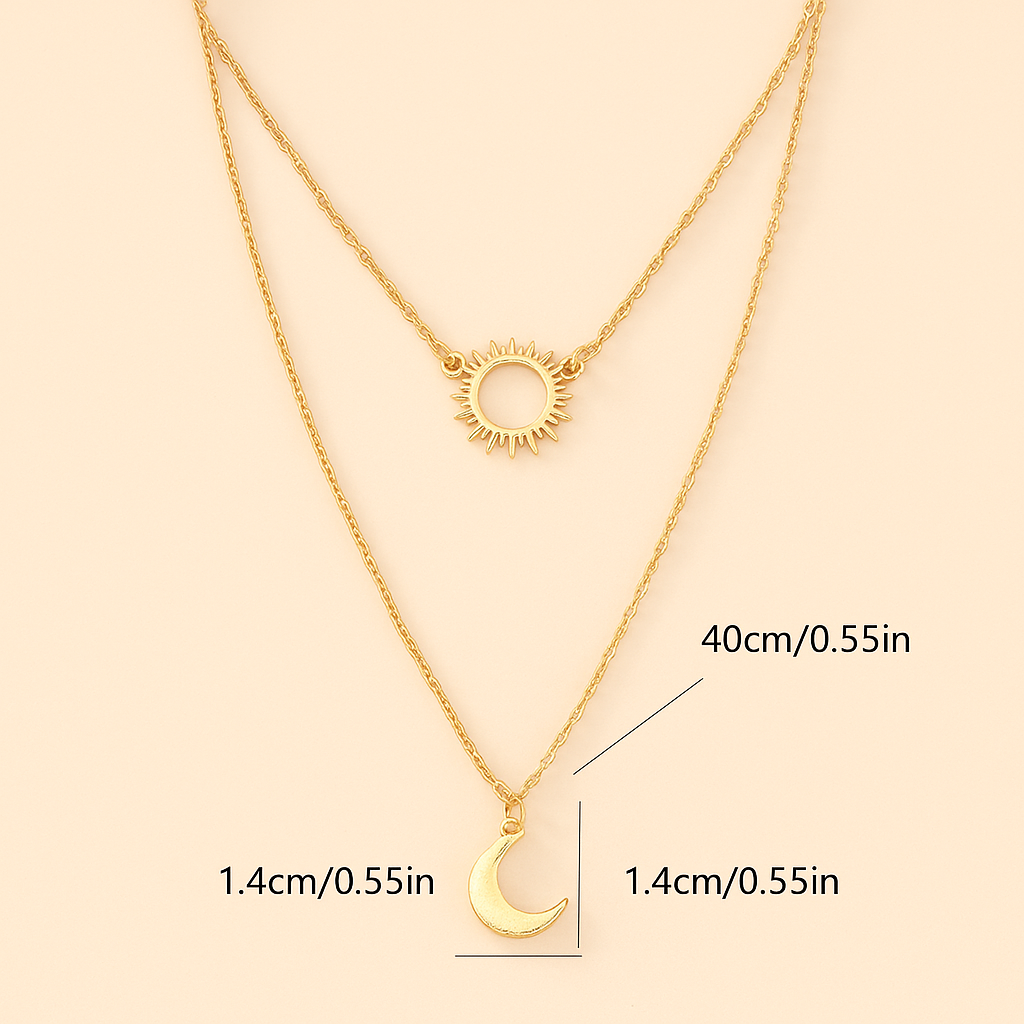 2pcs Elegante Sonne & Mond Anhänger Halskette Set