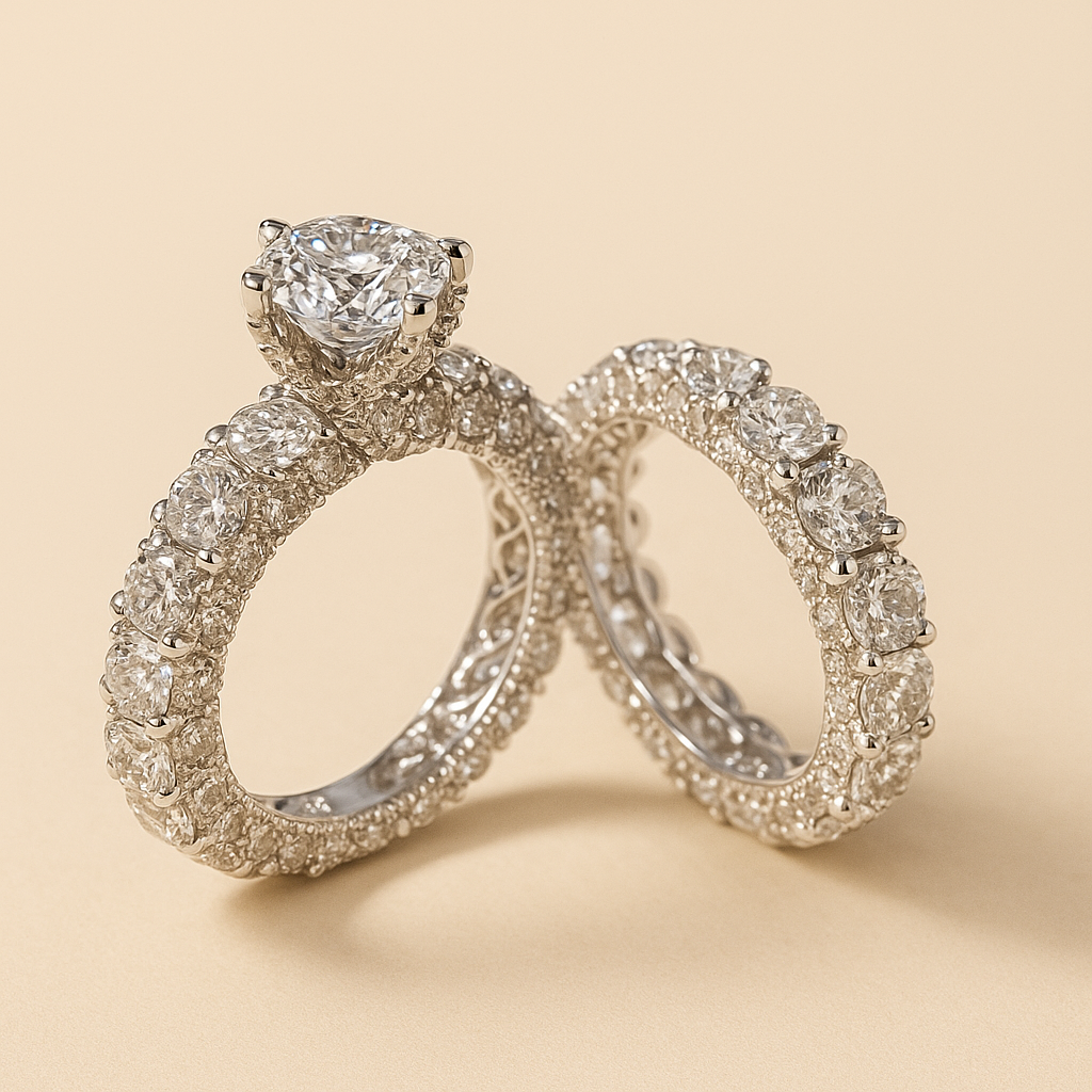 Schöner Strass Verlobungsring Set