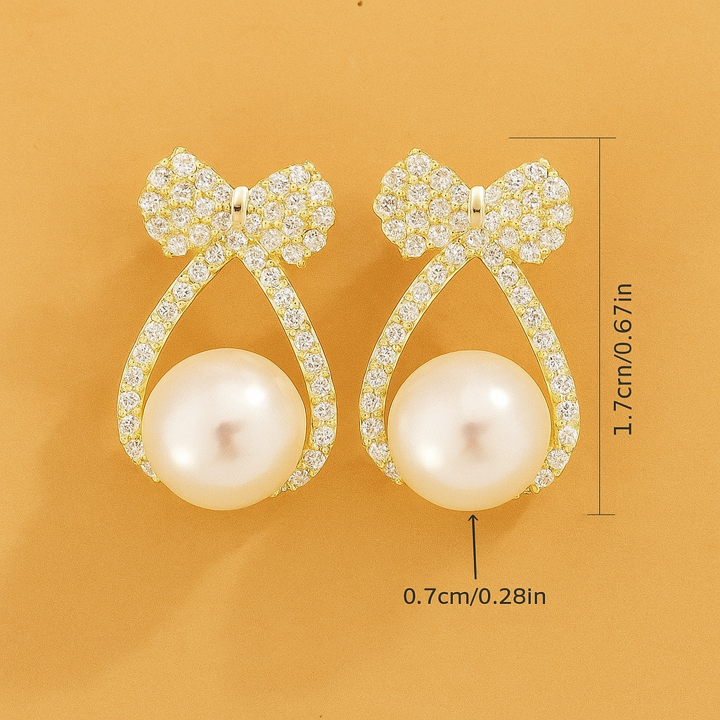 Französische Schleifenohrringe mit Perle und Kristallen