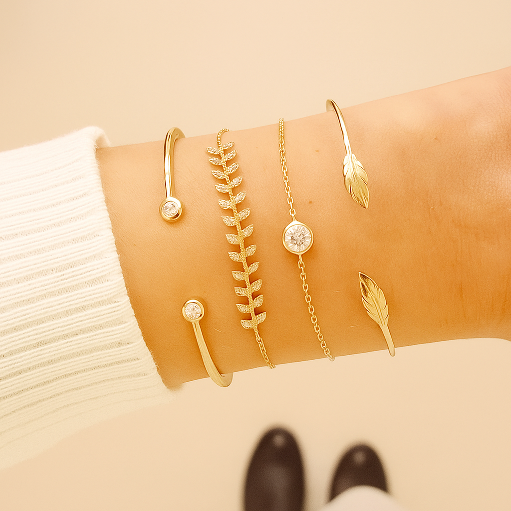 Boho-Chic 4pcs Weizen & Blatt-Armband-Set