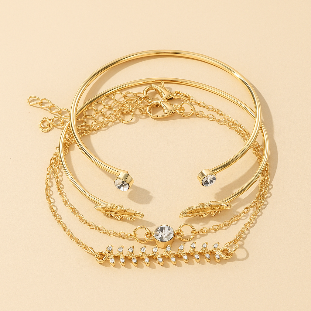 Boho-Chic 4pcs Weizen & Blatt-Armband-Set