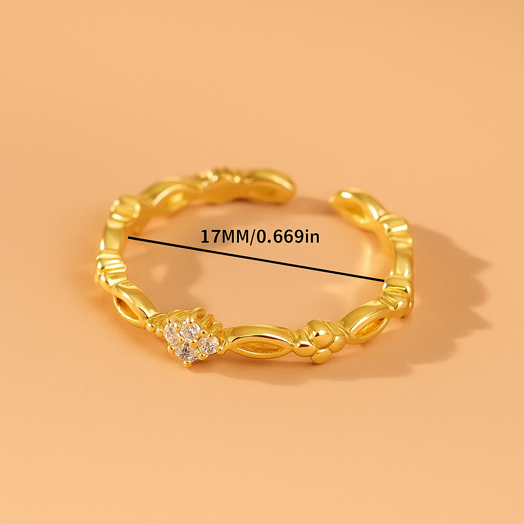 Zarter offener Ring aus Kupfer mit eingelegtem Zirkonia