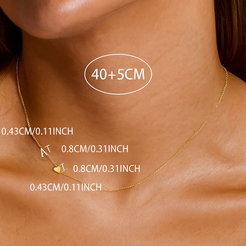 Zierliche Gold Sideways Initial & Herz Choker Halskette - A-Z Buchstaben für Frauen