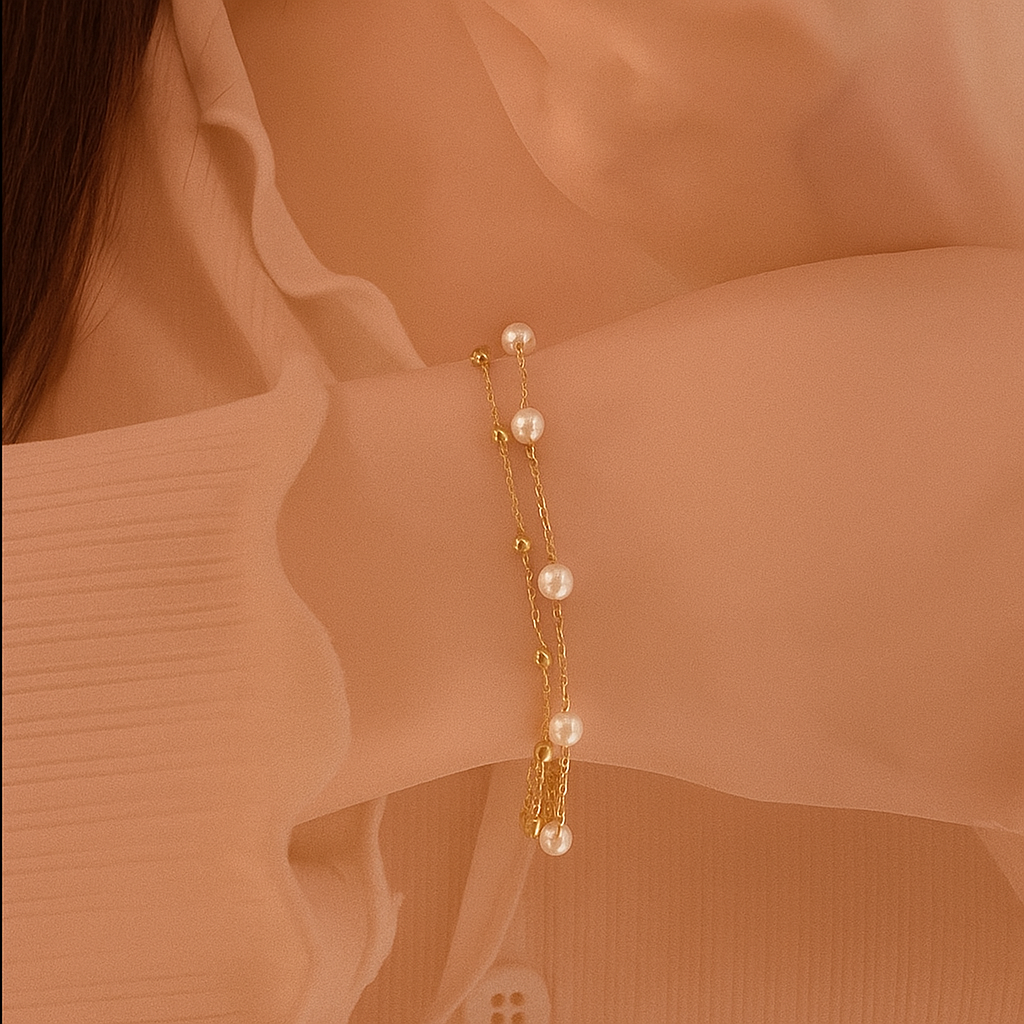 Elegantes doppellagiges Kunstperlenarmband