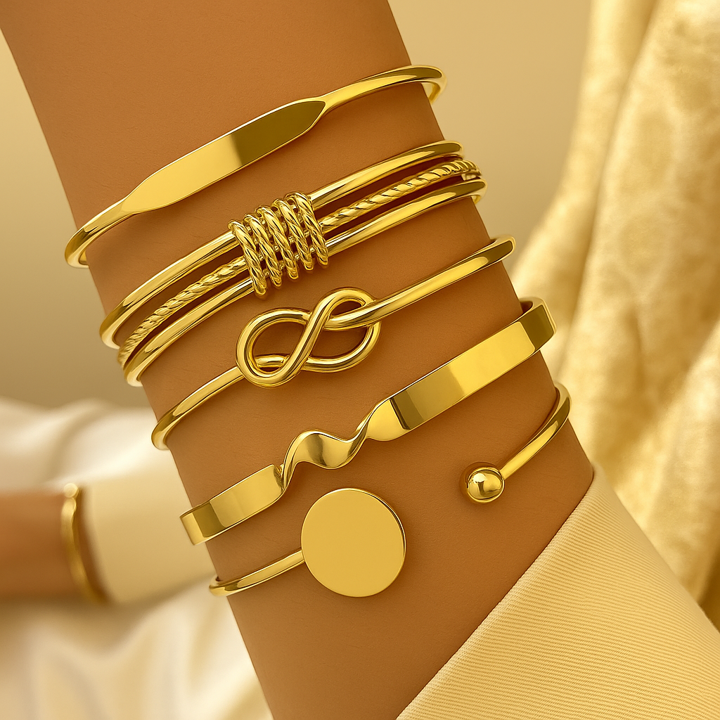 Set aus 5 minimalistischen Legierungsarmbändern - Geometrisch und glänzend