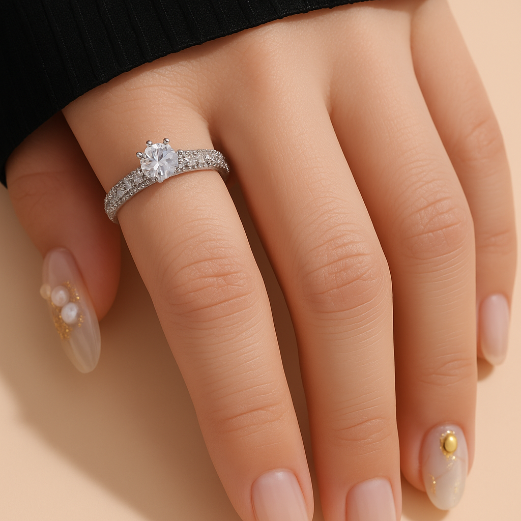 Schlanker Zirkonia-Ring - Silber-Kupfer-Finish