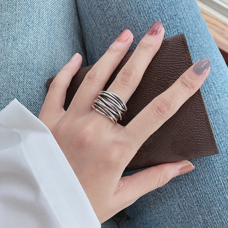 Silberring mit mehrlagigem Design – größenverstellbar