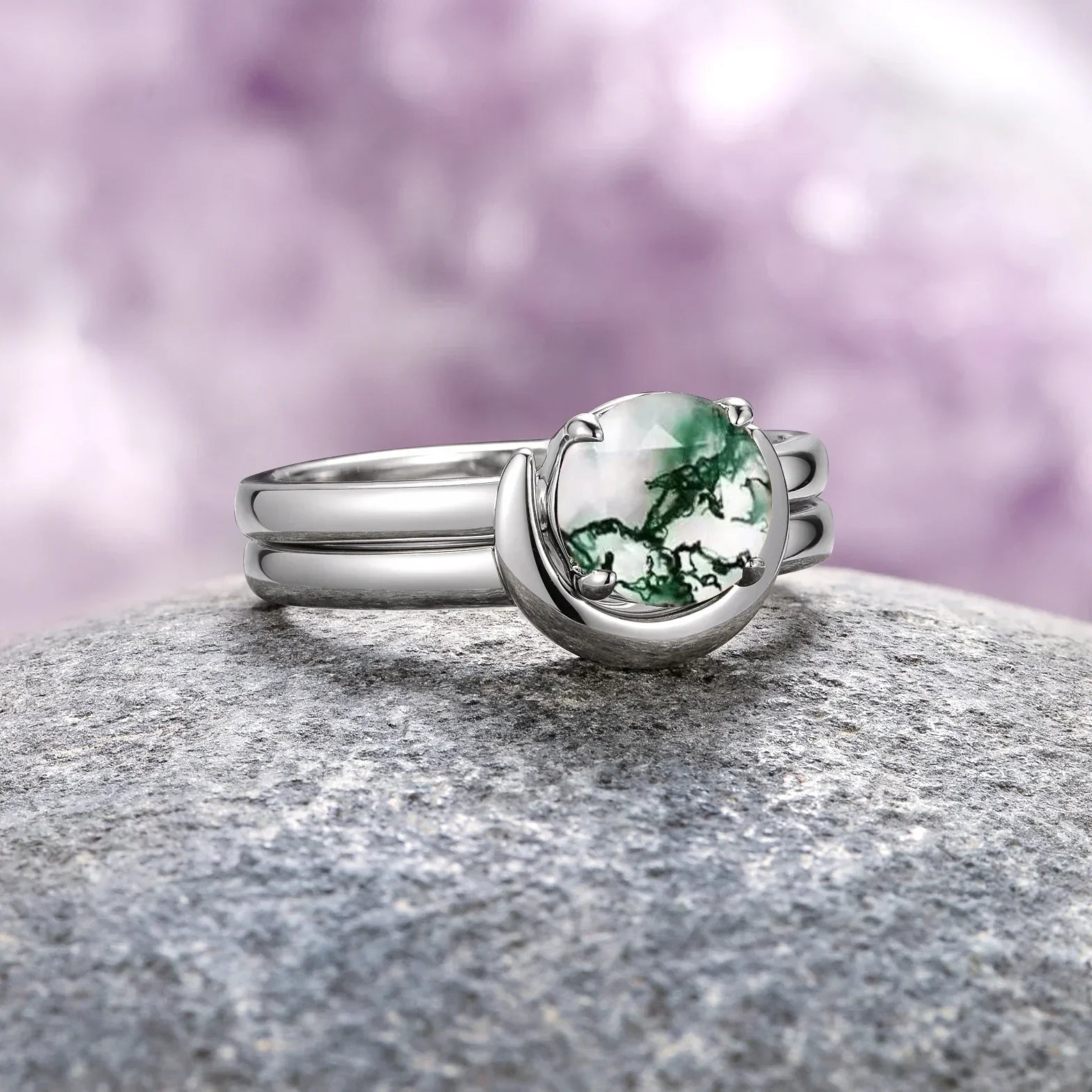 Crescent City Verlobungsring-Set aus Silber