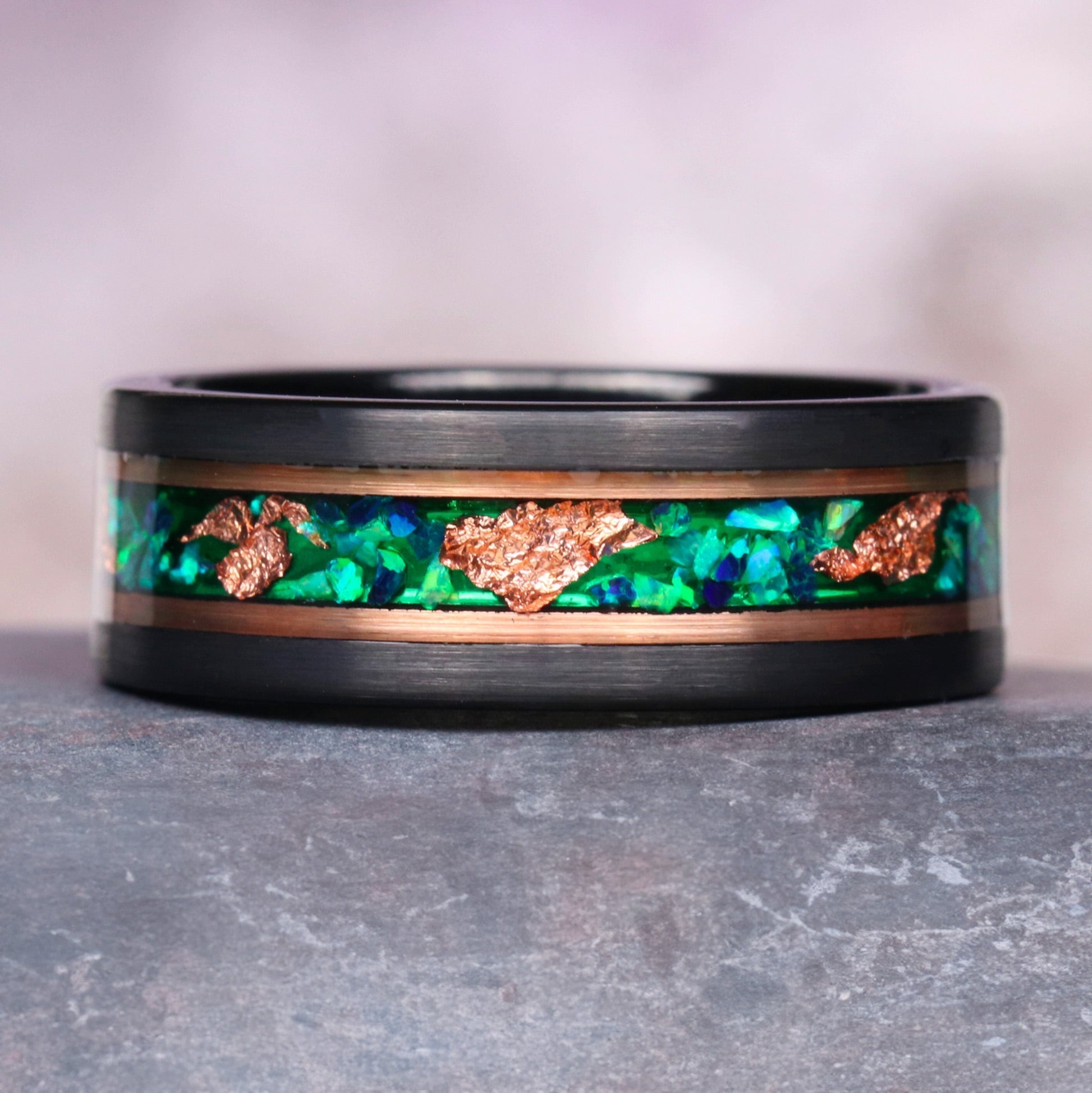 Grüner Feueropal- und Moosachat-Ring – Naturnahes Paar-Schmuckstück