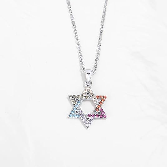 Bunte Hexagramm Davidstern-Halskette - Silber (rhodiniert)
